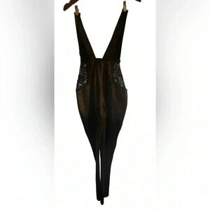 Shiny Catsuit with Faux Leather Look. Size XL